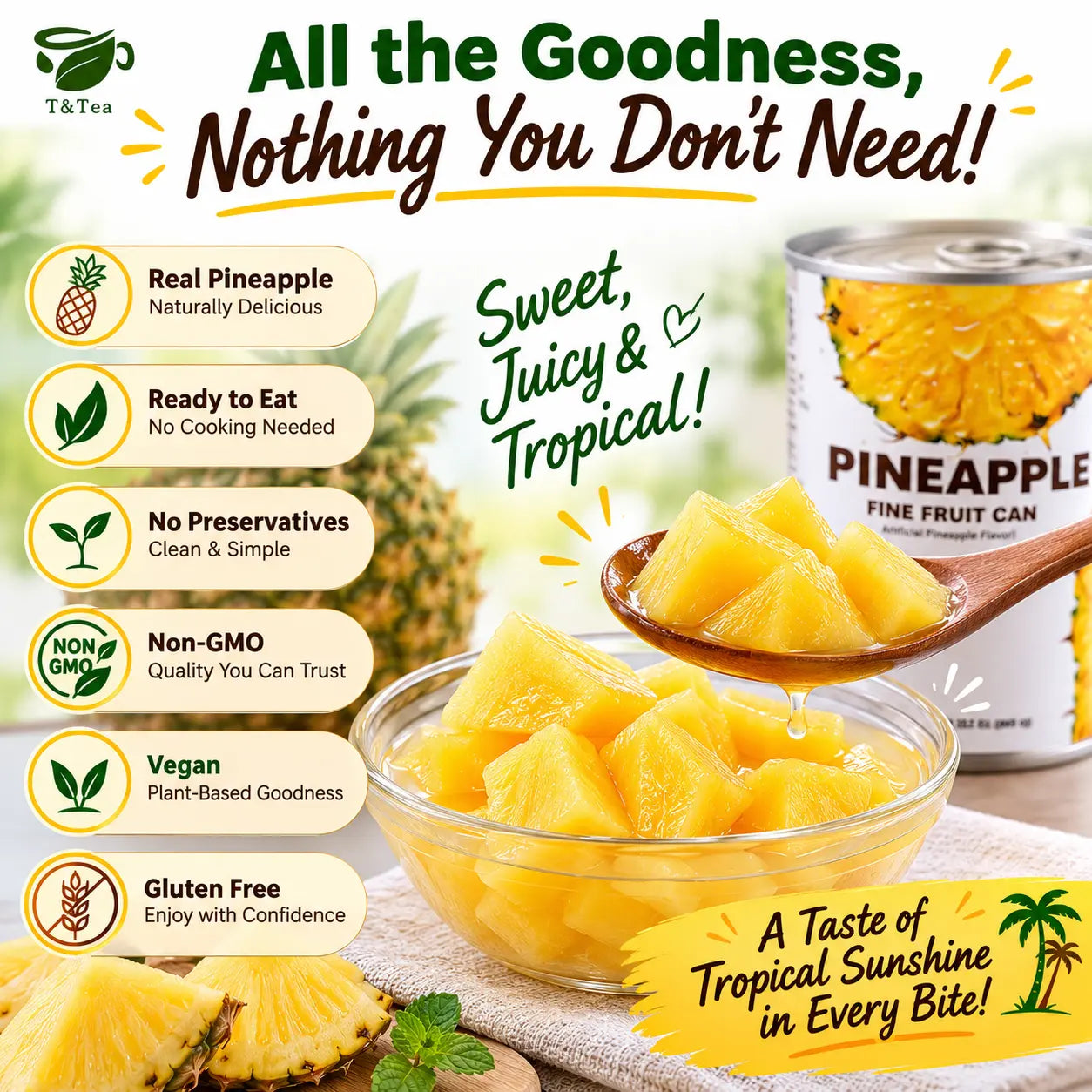 Ready-to-Eat Pineapple Chunks – 800 g
