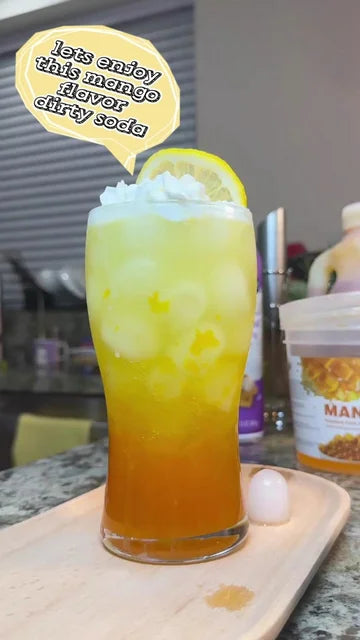 Mango dirty soda with popping boba video